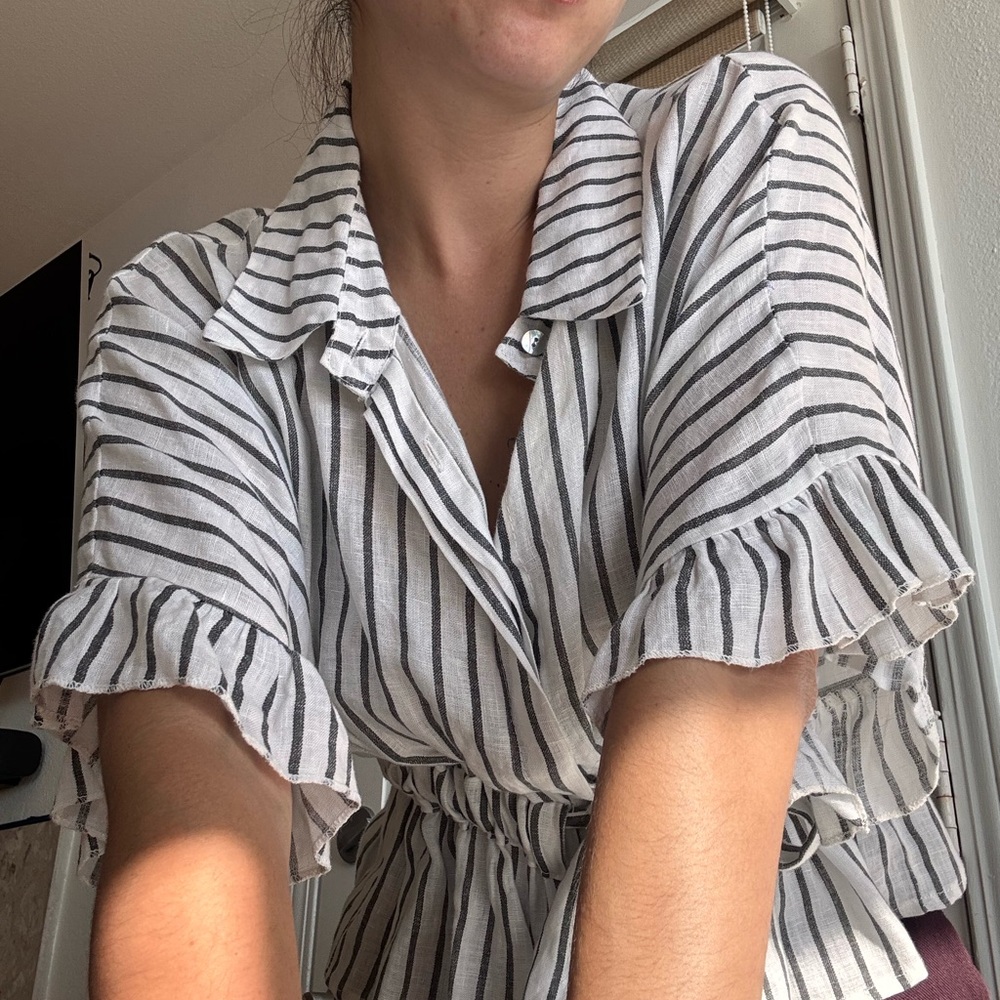 Francesca Bettini Chic Striped Button Down Shirt with Ruffle Sleeves